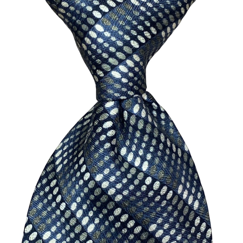 Stefano Conti Mens Italian‎ Silk Tie Blue Gold Geometric Dotted Stripe Canada
